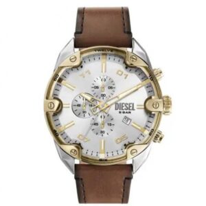 Diese_l Black Spiked Chronograph Black Leather Watch