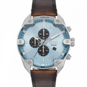 Diese_l Black Spiked Chronograph Black Leather Watch