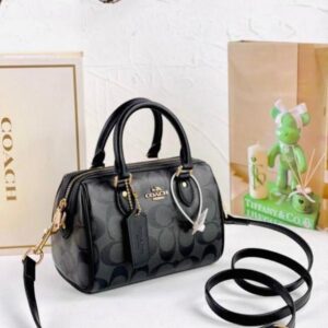 COAC_H Black Rowan Logo Leather Small Satchel with box 724